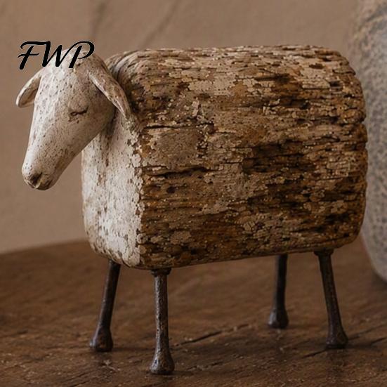 Rustic Longhorn Bull Figurine Vintage Bull/Sheep Sculpture, Farmhouse Animal Figurine, Western Style Statue Decorative for Shelf Mantel Living