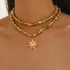 2 Piece Layered Irregular Bead Choker Necklace Gold Sun Pendant Boho Beach Summer Trendy Jewelry for Women