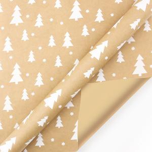 Classic Vintage White Christmas Tree Snowflake Natural Cowhide Gift Wrapping Paper Roll,  Long Roll for Christmas Gift Wrapping