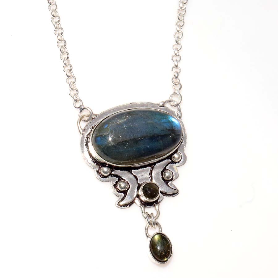 Large Fiery Labradorite 925 Silver Plated Necklace 18" Bridesmaid Gift Trendy y7v16