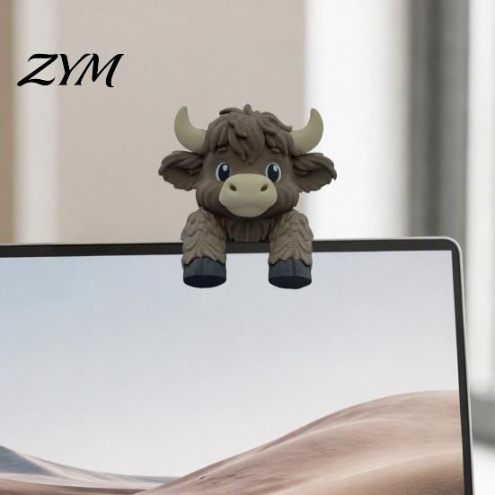Small Desktop Decor for Workstation Cute Highland Cow Monitor Sitter Decor, 3D Printed Figurine, Fun Unique Office Workspace Gadget Ornament Computer