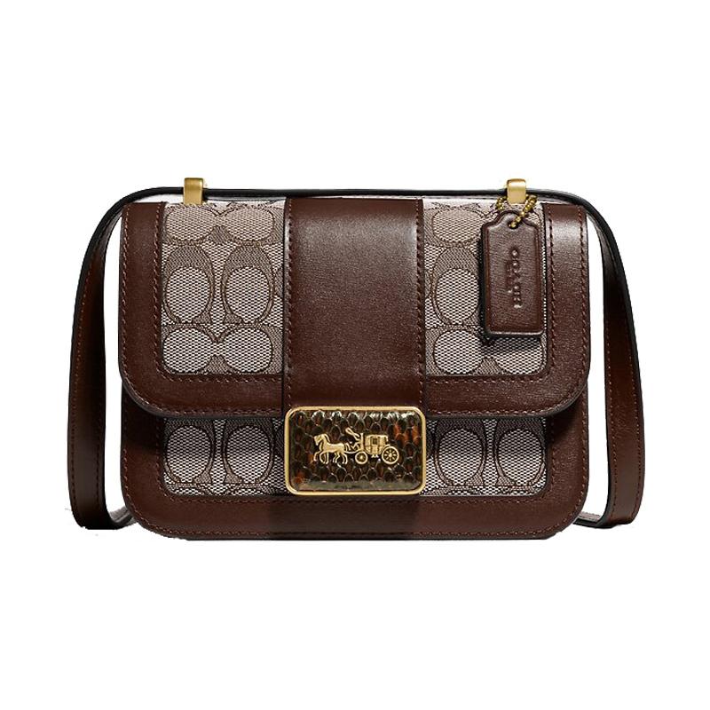 COACH crossbody bag Alie 18 presbyopic flip-top magnetic buckle, cowhide and snakeskin, messenger bag, small square bag, shoulder bag, small size