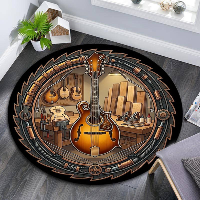 Guitar Workshop Craftsmanship Round Area Rug Under Office Chairs Bedroom Living Room Home Decor