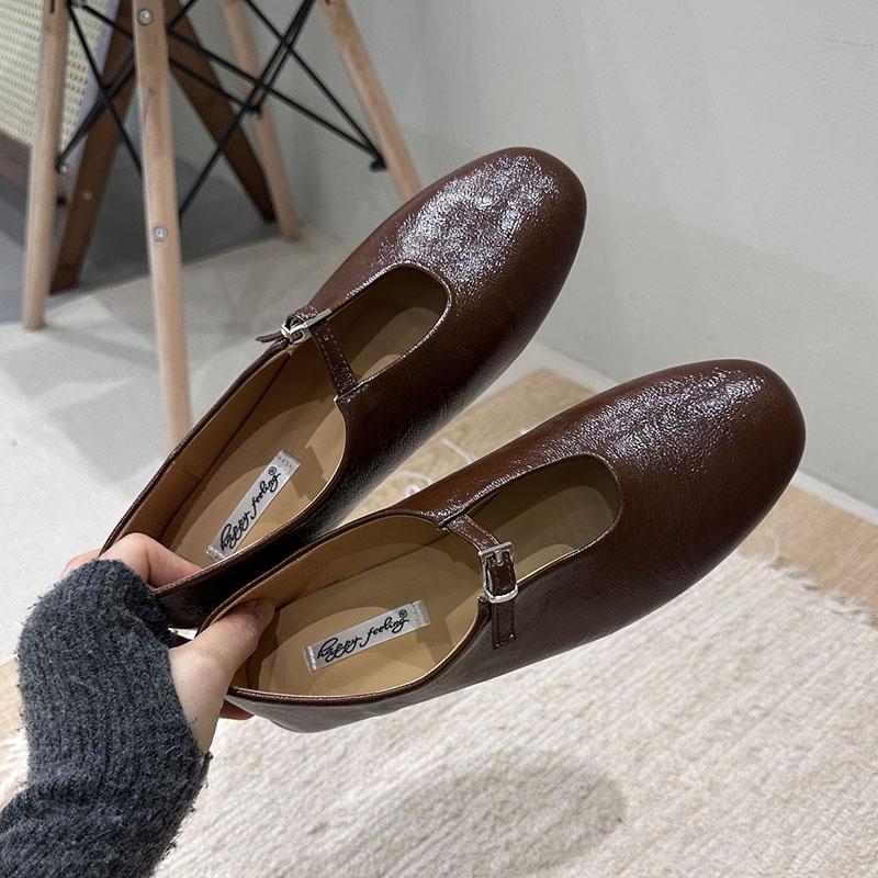 Мода 2025 Новая Мода Ремешок с Пряжкой Женские Туфли Мэри Джейн Лоферы Слипоны Женская Обувь Мелкая Круглый Носок Женские Лоферы С Обувью
