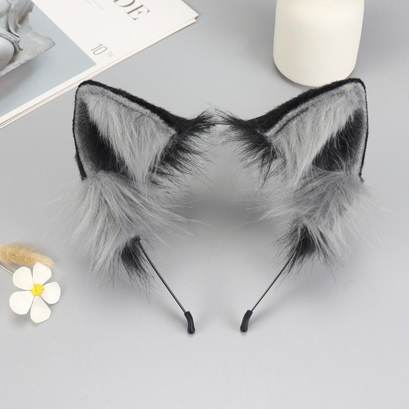 Handmade Plush Cat Ears Headband With Tail Accessory Set Cosplay Costume Unisex