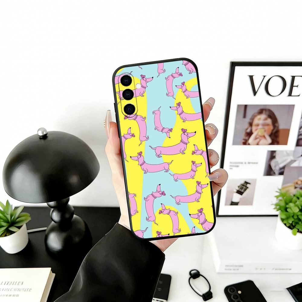 C-Милый C-Мультяшный D-Такса Чехол для Телефона Для Samsung Galaxy A73,A72,A71,A70,A53,A52,A51,Мягкий Силиконовый Черный Чехол