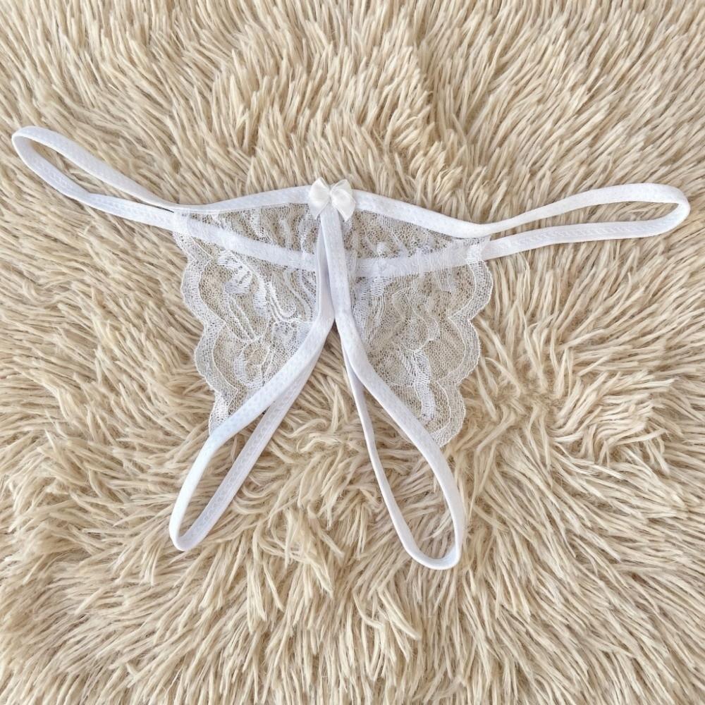 Open Crotch Bow Mesh Lace Panties Low Waist Thin Belt Thong Spicy Girl Style Lace Underpants Hotel