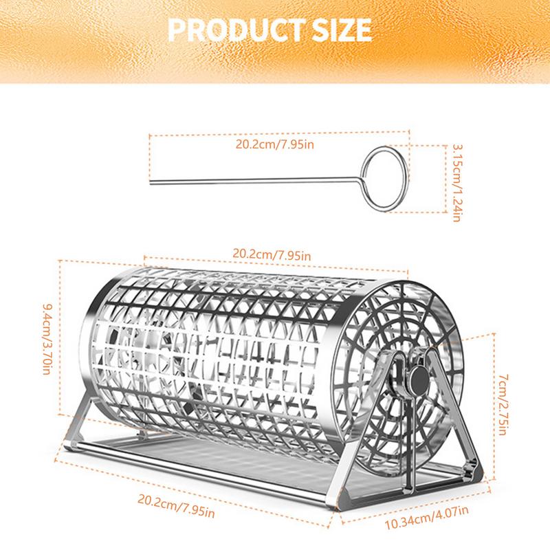 Корзина для гриля на колесах, вращающаяся сетка для гриля, трубка для барбекю, переносная сетка для барбекю, нержавеющая сталь, инструменты для барбекю на открытом воздухе для пикника, кемпинга