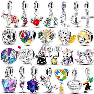 Стерлингового серебра 925 пробы Радужные бусины подсолнуха в виде животного слона подвески подходят для браслета для женщин