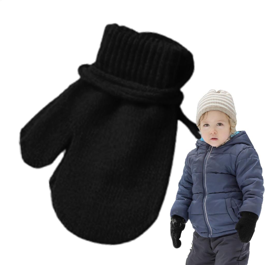 Comfortable Warm Kids Ski Gloves Knitted Snow Gloves With String Mittens Cute Kids Winter Accessories For Skiing Skating