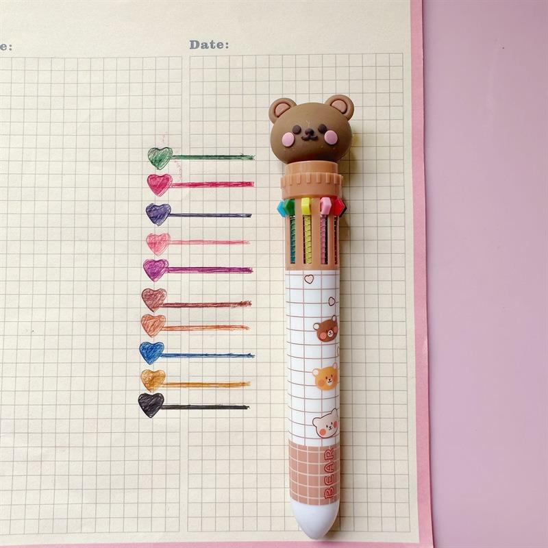 Cartoon Cute Bear Ten Color Ballpoint Pen Kids Favors Happy Birthday Party Gift Christmas Happy New Year Little Bear Pen Present