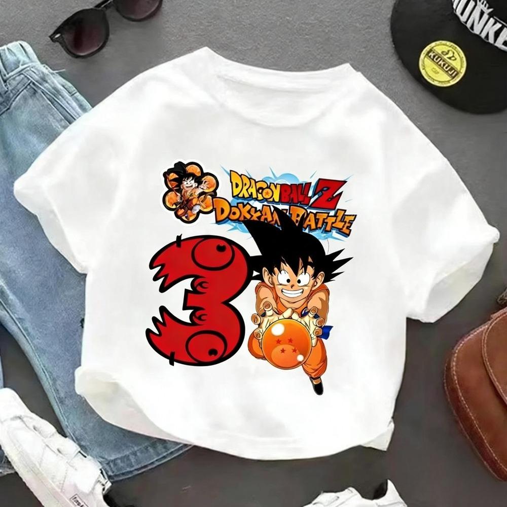 2026 Hot Cartoon Anime Dragon Ball Goku Printed Tshirt Children Birthday Lucky Numbers 110 Years Old Cartoon Clothes Kids Gift