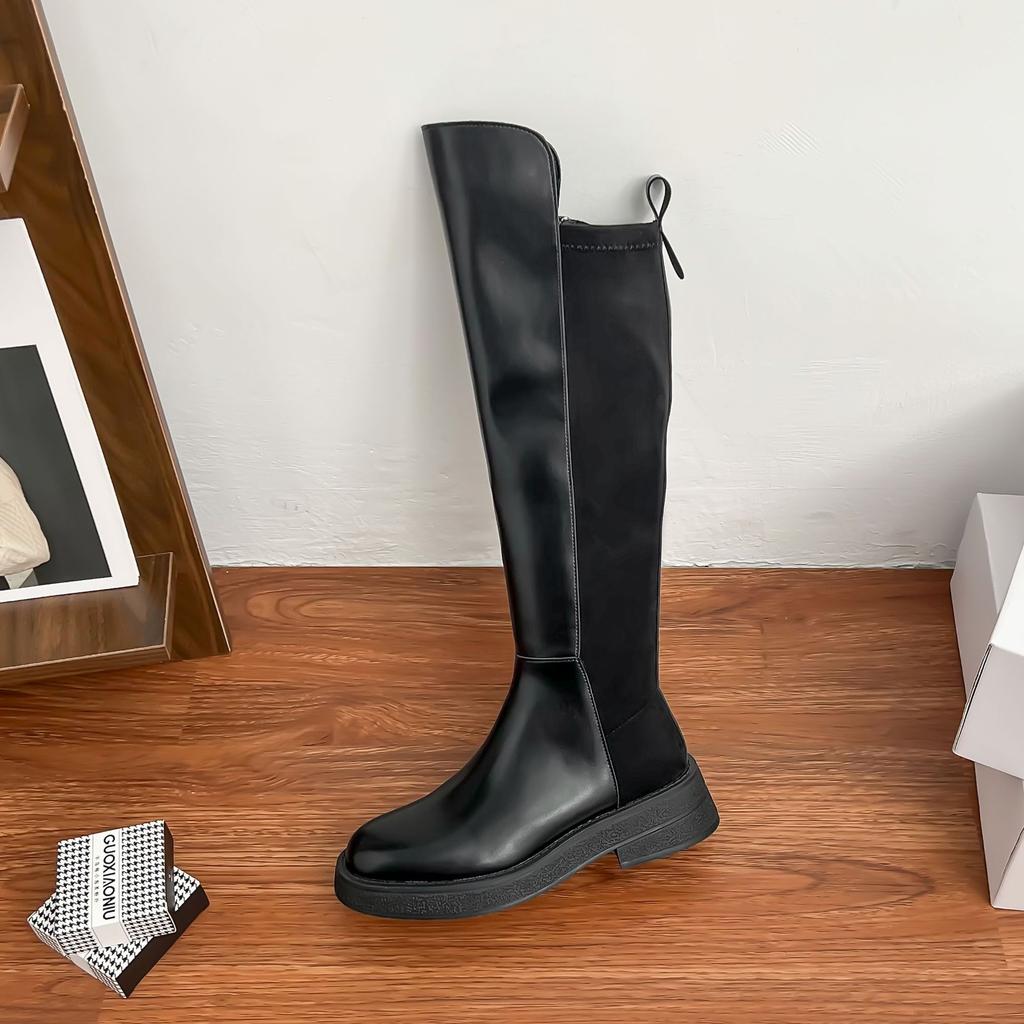 2025 Winter New Long Knight Boots Women's Wear Advanced Sense Small Thick Sole Heightening Women's Boots High Leather Boots