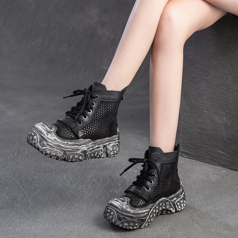 Johnature Дышащие сетчатые ретро-ботинки с вырезами, удобные и универсальные женские туфли на плоской платформе