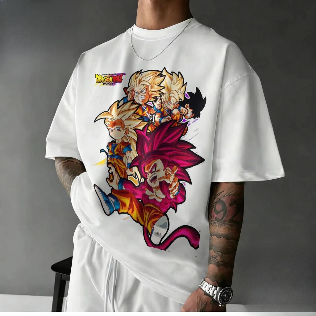 2026 New Arrival Dragon Ball T-shirt | Goku Multi Super Saiyan Forms Retro Graphic Print pure Cotton Tee for Family Streetwear