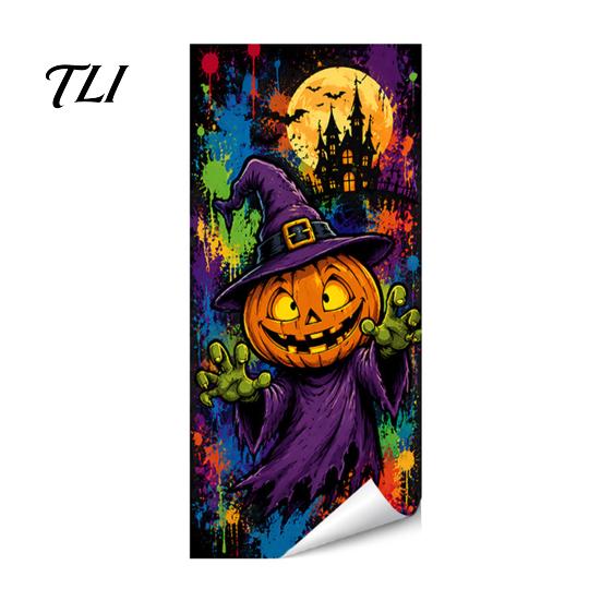 Outdoor Festive Atmosphere Decor Halloween Wall Stickers Trash Can Decal Stickers, Spooky Skull Ghost Horror for Bins Decals Garbage Cans, Waterproof