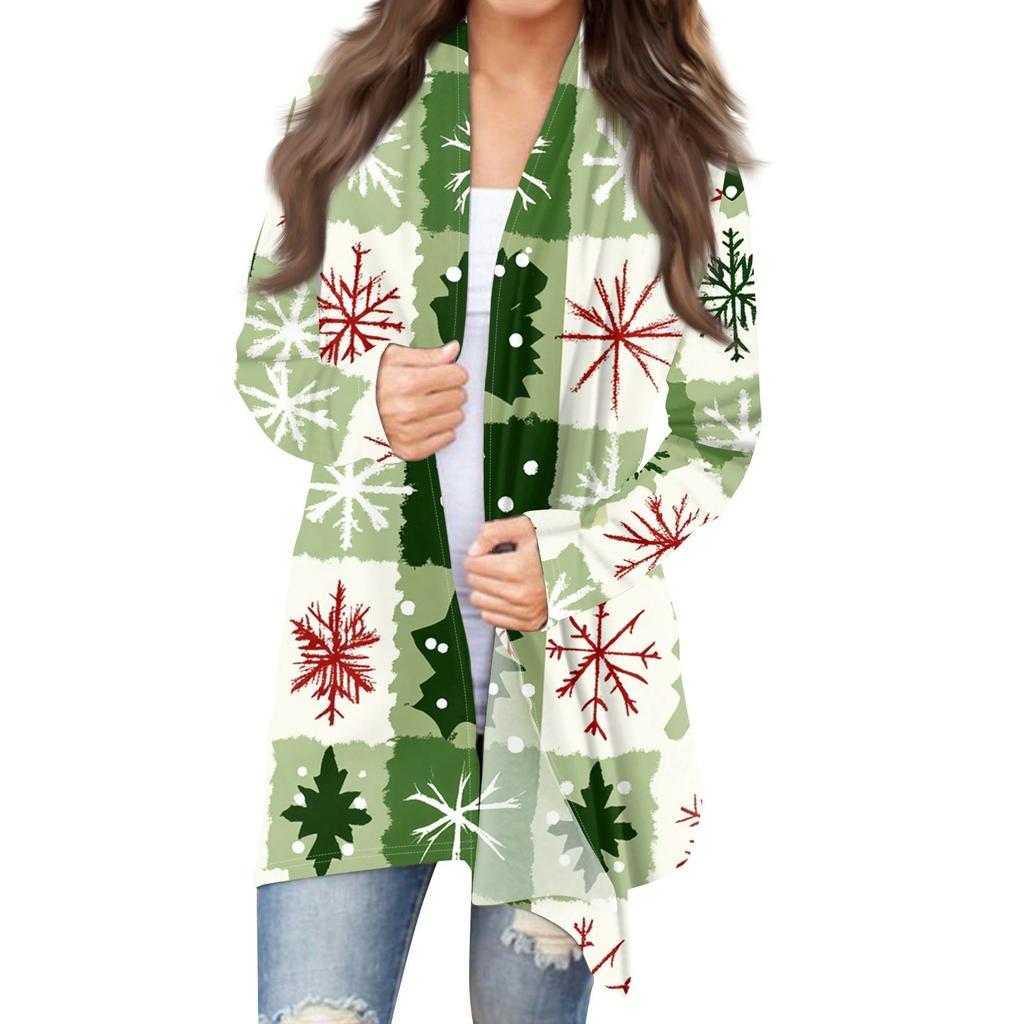 Women's Fashion Christmas Print Jacket Long Sleeve Casual Cardigan Coat