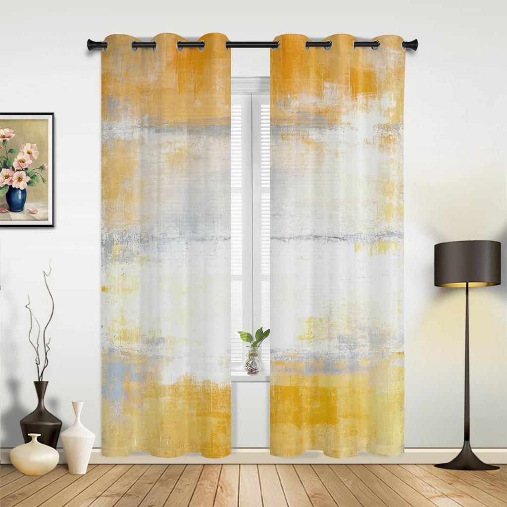 Orange Gray Abstract Oil Painting Texture Curtains for Bedroom Living Room Drapes Kitchen Kid's Room Window Curtain Home Decor