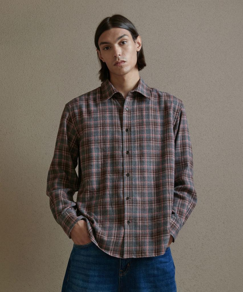 PRODESHIRT Vintage Check Flannel Shirt (Pink Gray)