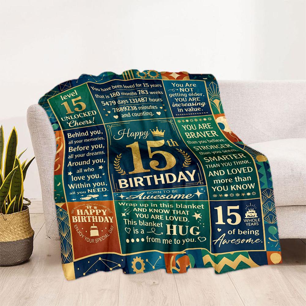 15th Birthday Celebration Flannel Blanket-Soft and Suitable for Sofas,Beds,Offices,Travel,All Seasons,Great Gift for Holidays and Birthdays.