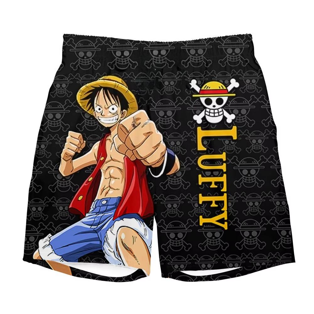 One Piece Luffy Straw Hat Jolly Roger Manga Graphic Quick Dry Shorts Men Moisture Wicking Breathable Beach Swim Trunks Anime