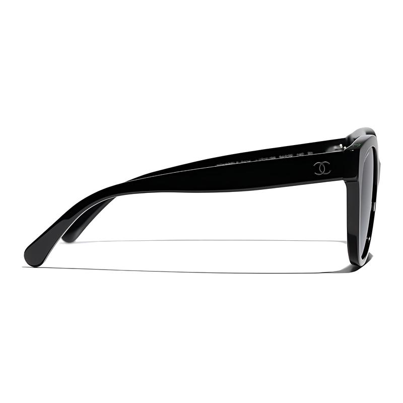 CHANEL letter decoration acetate frame butterfly sunglasses women's black