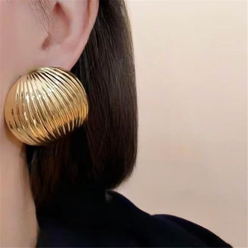 Серьги без пирсинга, металлические полоски, круглые, преувеличенные, большие серьги, модные серьги-клипсы