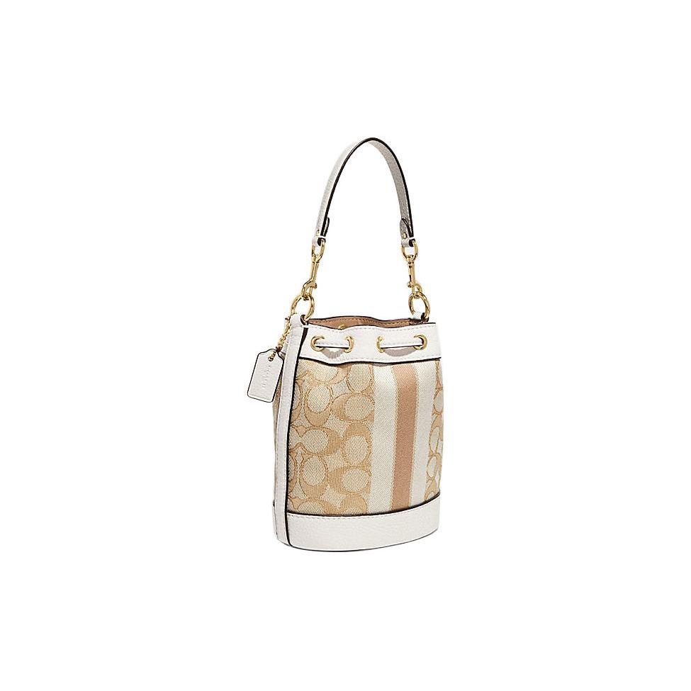 Coach Сумка-ведро Dempsey 14 Classic Stripe Logo Декор Ткань и Кожа Женские Сумки Золотой Светло-Хаки Меловой C8322-IMDQC