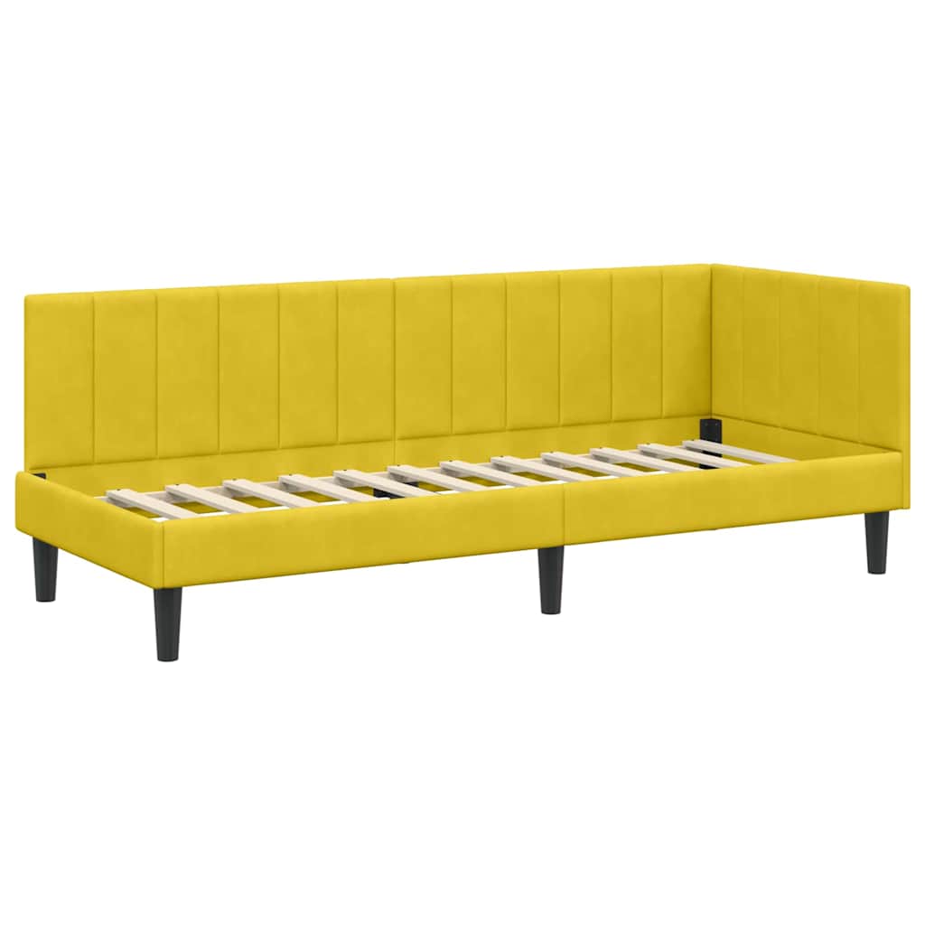 L shaped bed frame with headboard yellow 80 cm x 200 cm velvet