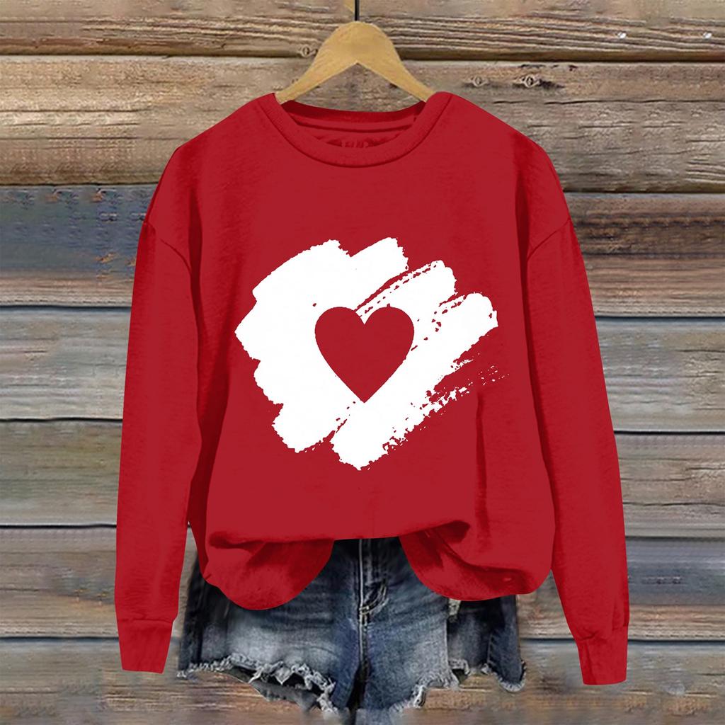Женская повседневная мода ко Дню святого Валентина с принтом, длинным рукавом, круглым вырезом, толстовки, пуловеры, топы