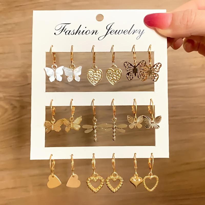 Hot-selling European and American metal earrings set, women's animal butterfly snake shape niche earrings set