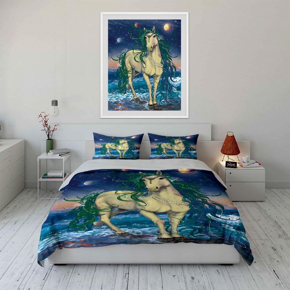 Unicorn, stars, planets, ocean. Bedding sets Duvet cover sets Duvet covers Pillowcases(1 * Duvet Cover 2 * Pillowcases, without duvet insert)