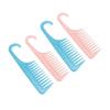 4pcs Wide Tooth Comb with Hook Rounded Handle Detangling Comb Pink Blue Transparency