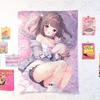 Sweet Lolita Anime Girl Tapestry, Cute Brown Haired Anime Girl Wall Hanging, Aesthetic Dorm Bedroom Decor, Retro Manga Wall Blan
