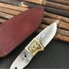 DIY Semi-finished VG10 Damascus Steel Fixed Blade Knife Billets - Edged Blade with Copper Umbrella Hole