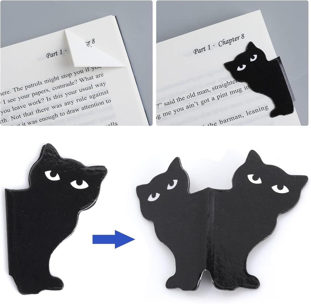 6/12cs Black Cat Cute Bookmarks Gift Magnetic Bookmarks Folded Bookmark Holder Cat Lover Gifts,and Students Teachers School