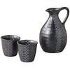 Stylish Sake Bottle and Sake Cup Perfect for Cold Made In Japan with a Includes a Checkered Mino-yaki Set, Sake. Handle. Black, Pattern.