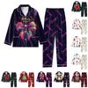 Child 2 Piece Christmas Day Printed Suit Long Sleeve Button Up Top Wide Leg Pants Suit Set Pajamas Home Casual Suit