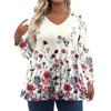 Женские топы больших размеров, рубашки с длинными рукавами, повседневная одежда с V-образным вырезом, топы с принтом