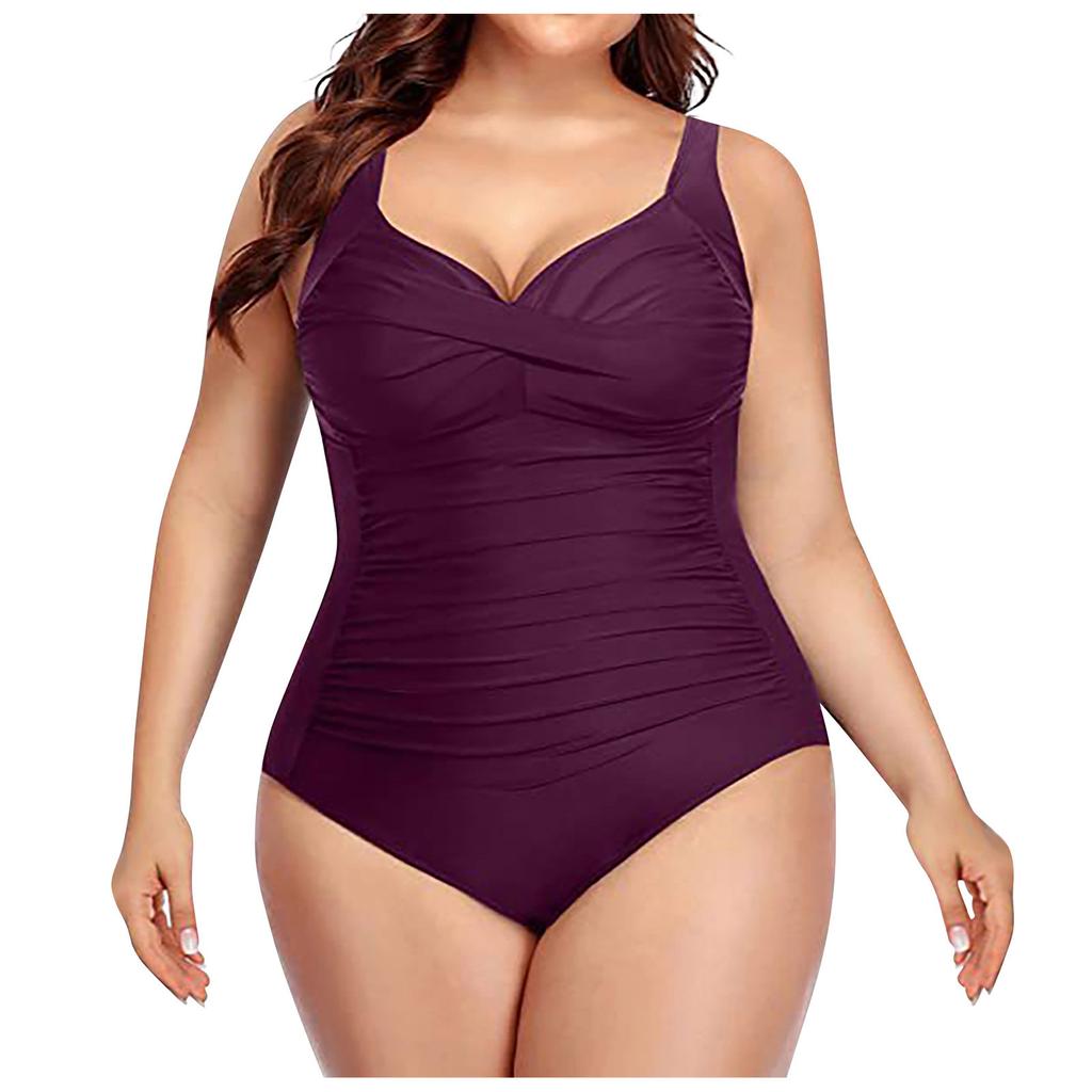Women's Fashion One-Piece Plus Size Solid Colour Swimming Costume With Chest Pad And No Steel Bra