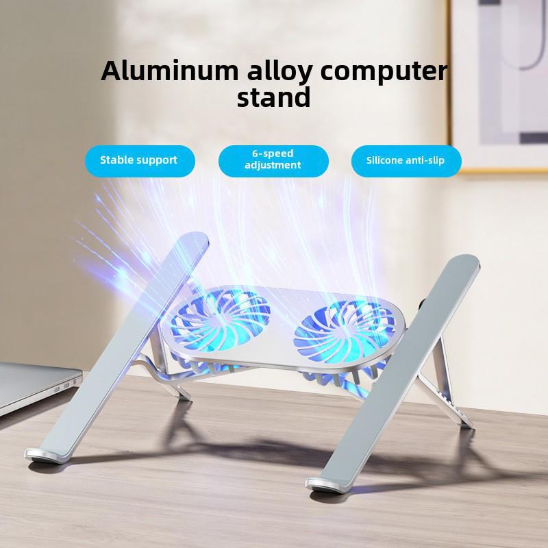 Portable Aluminum Laptop Stand with Dual Fans and Adjustable Height