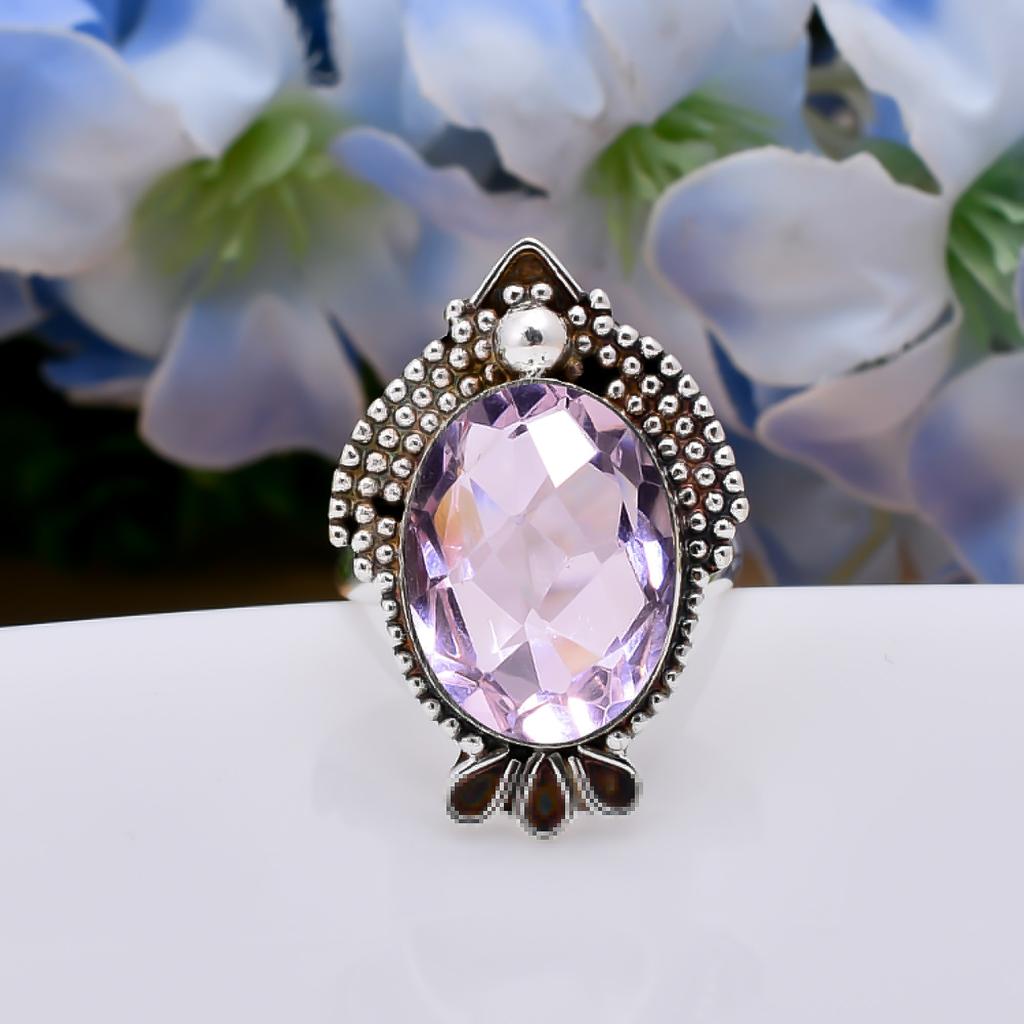 Кольцо из розового кварца и серебра 925 пробы V5738, Розовое кольцо, Овальное кольцо, Подарок на День святого Валентина, Подарок для нее, Подарок на день рождения, Украшения ручной работы, Серебряные украшени