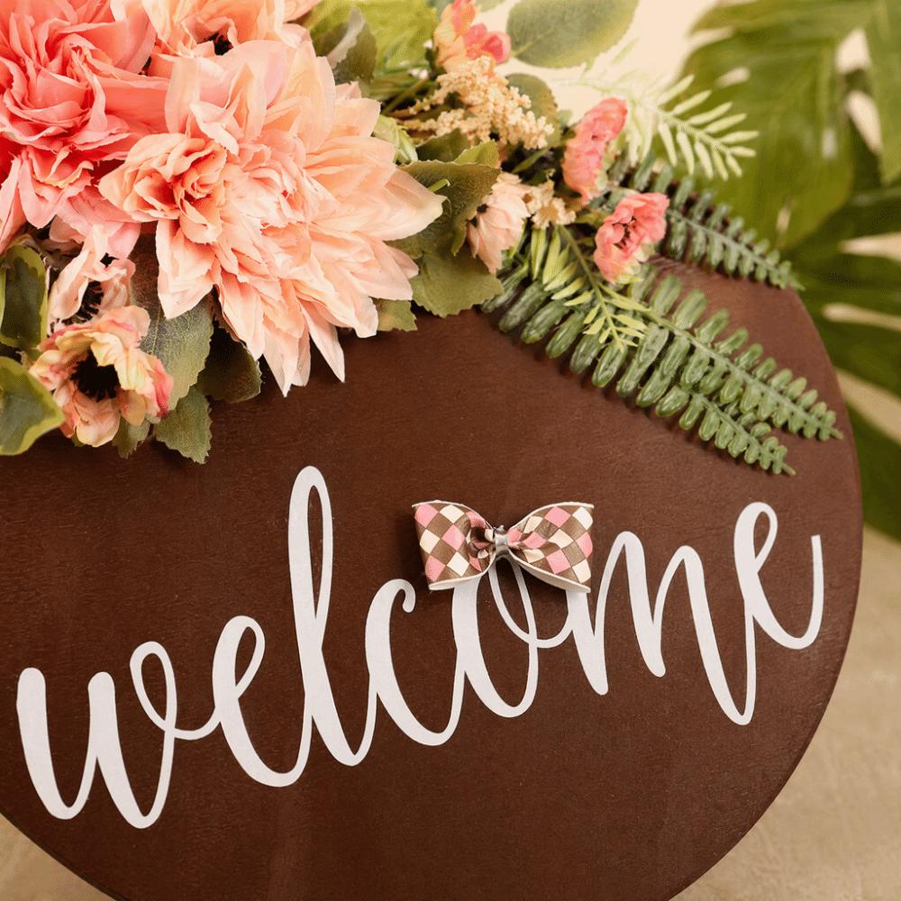 11.81x15.75in Welcome Sign with Flowers Entryway Hanging Flower Decor Entryway Wall Display