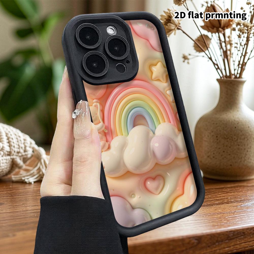 Чехол для телефона: 2D плоский дизайн, подходящий для защитного чехла iPhone 18 17 16 15 14 13 Pro, радужный мишка, идеальный подарок на Рождество и Хэллоуин