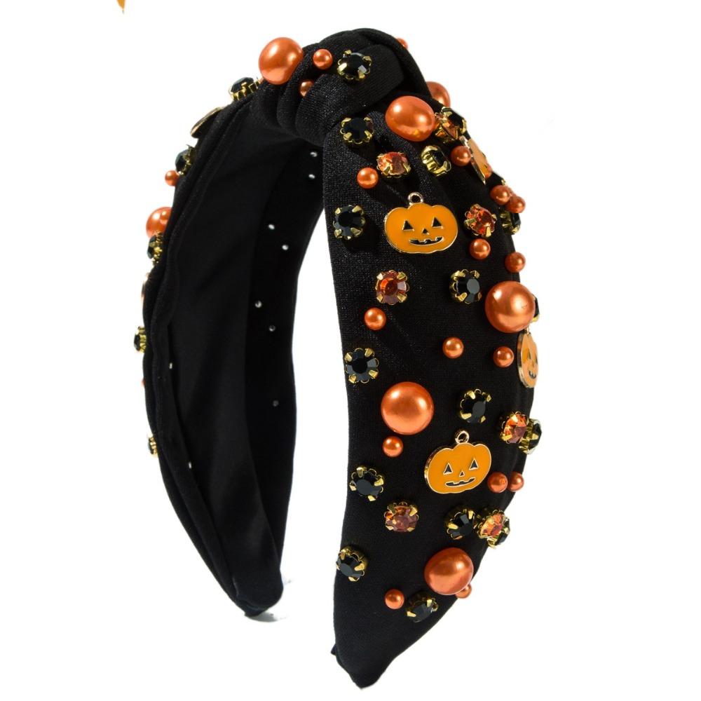 Хэллоуинская повязка на голову со стразами и жемчугом в стиле узла, с призраком и тыквой, барочная повязка на голову для взрослых