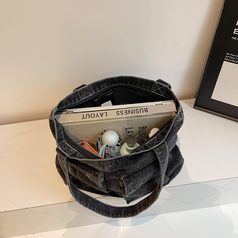 Большая вместительная сумка-тоут женская джинсовая сумка через плечо студенческая сумка для занятий