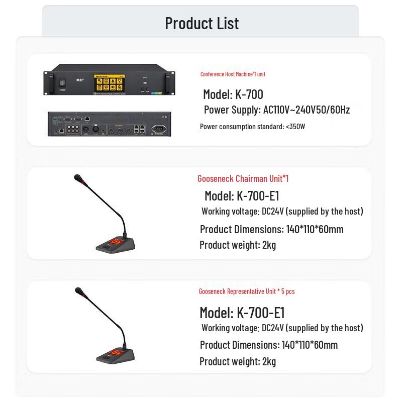 Weishu K-700 Wired Conference Delegate Unit with Video Tracking (CN version)
