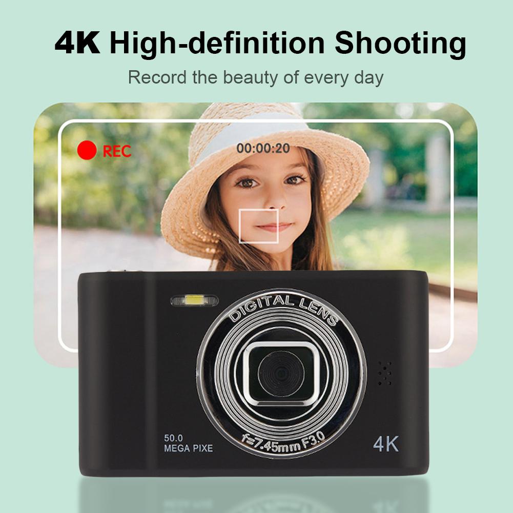 4K Digital Camera 2.4 Inch IPS Screen Campus Selfie Mini Retro Camera with Flashlight Outdoor Child Camera Front Rear Cam