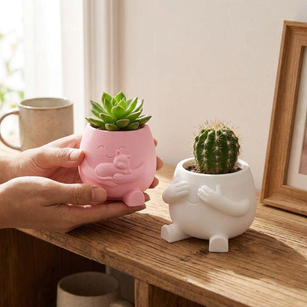 3D Printed Shy Cover Eyes Character Plant Pot Sitting Character Vase Desk Room Decor