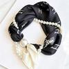 Popular Magnetic Buckle Pearl Necklace Silk Scarf Classic Striped Design Small Scarf Women's Protection Collar Anti-sun Thin Scarf